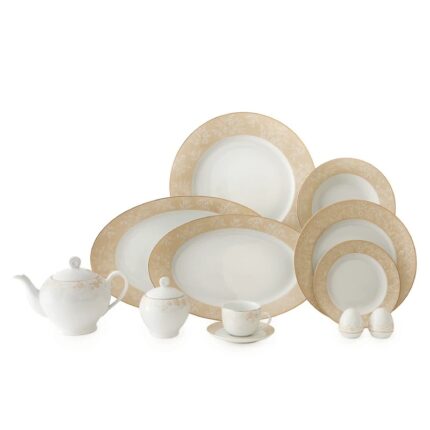 سرویس غذاخوری 74 پارچه چینی زرین ایران مدل ایتالیا اف گلدن رز درجه عالی