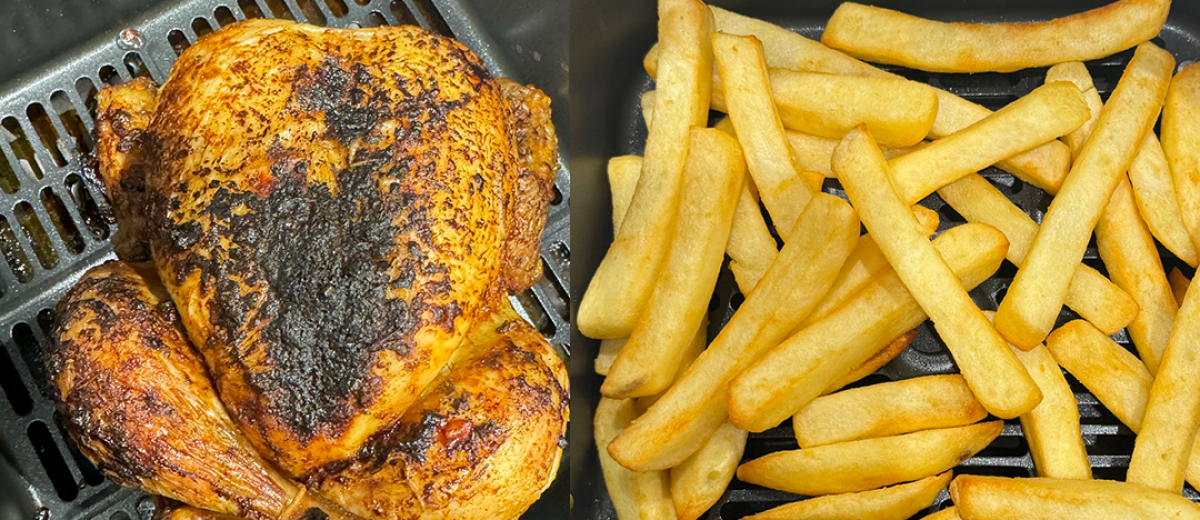 سیب زمینی سرخ کرده و مرغ شکم پر